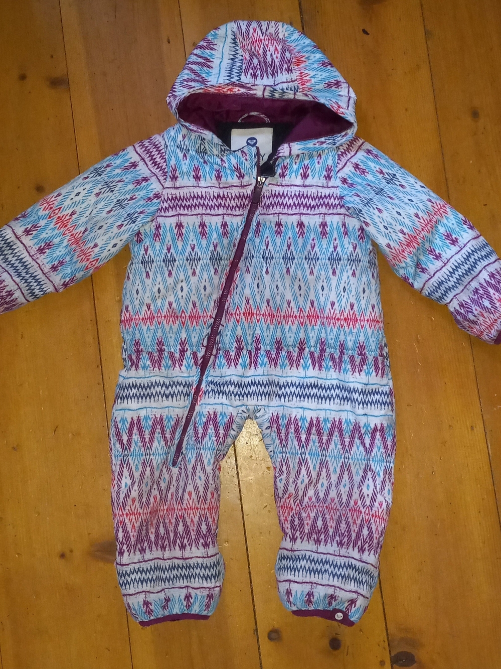 Roxy Kids Hooded Snowsuit "Dry Flight Technology" in Teal&Purple Pattern